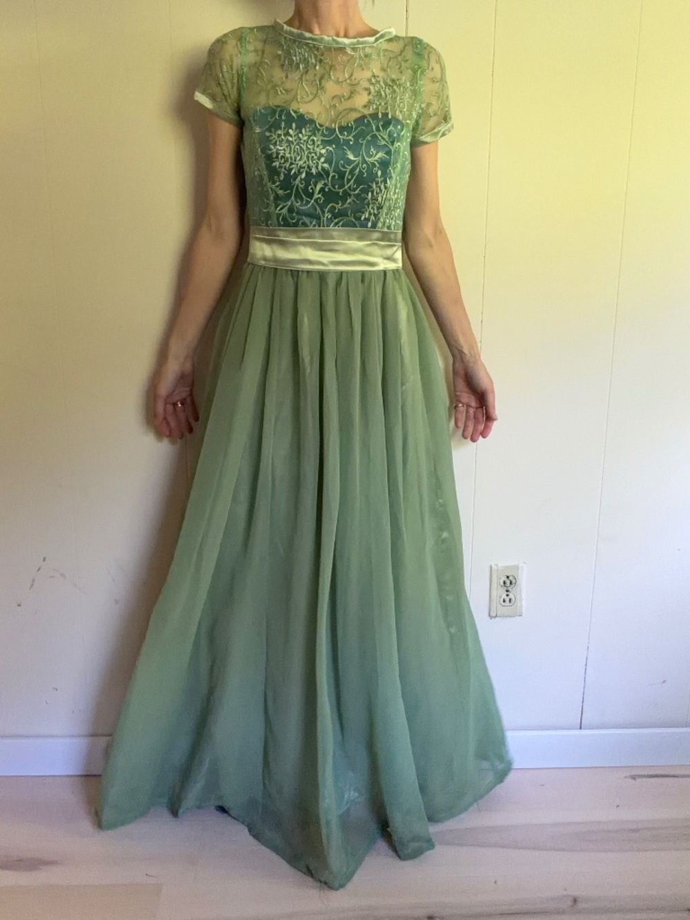 vintage whimsical green maxi dress with bustier elegant formal wedding